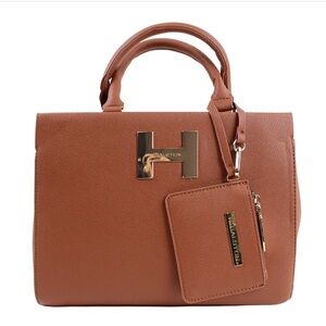 NWT H by Halston Gina Pebble Faux Leather Satchel with Matching Wallet & Strap